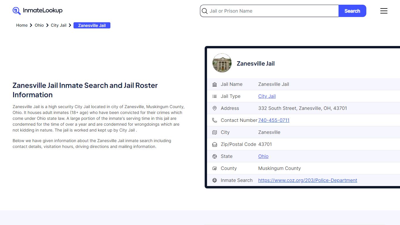 Zanesville Jail (OH) Inmate Search Ohio - Inmate Lookup